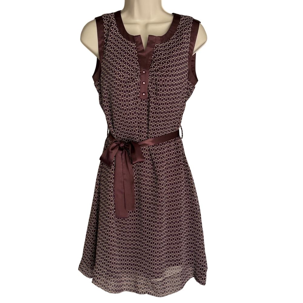 Vtg Lynn Adler 100% Silk A-Line Shift Dress Sleeveless Burgundy Geometric 60s- M